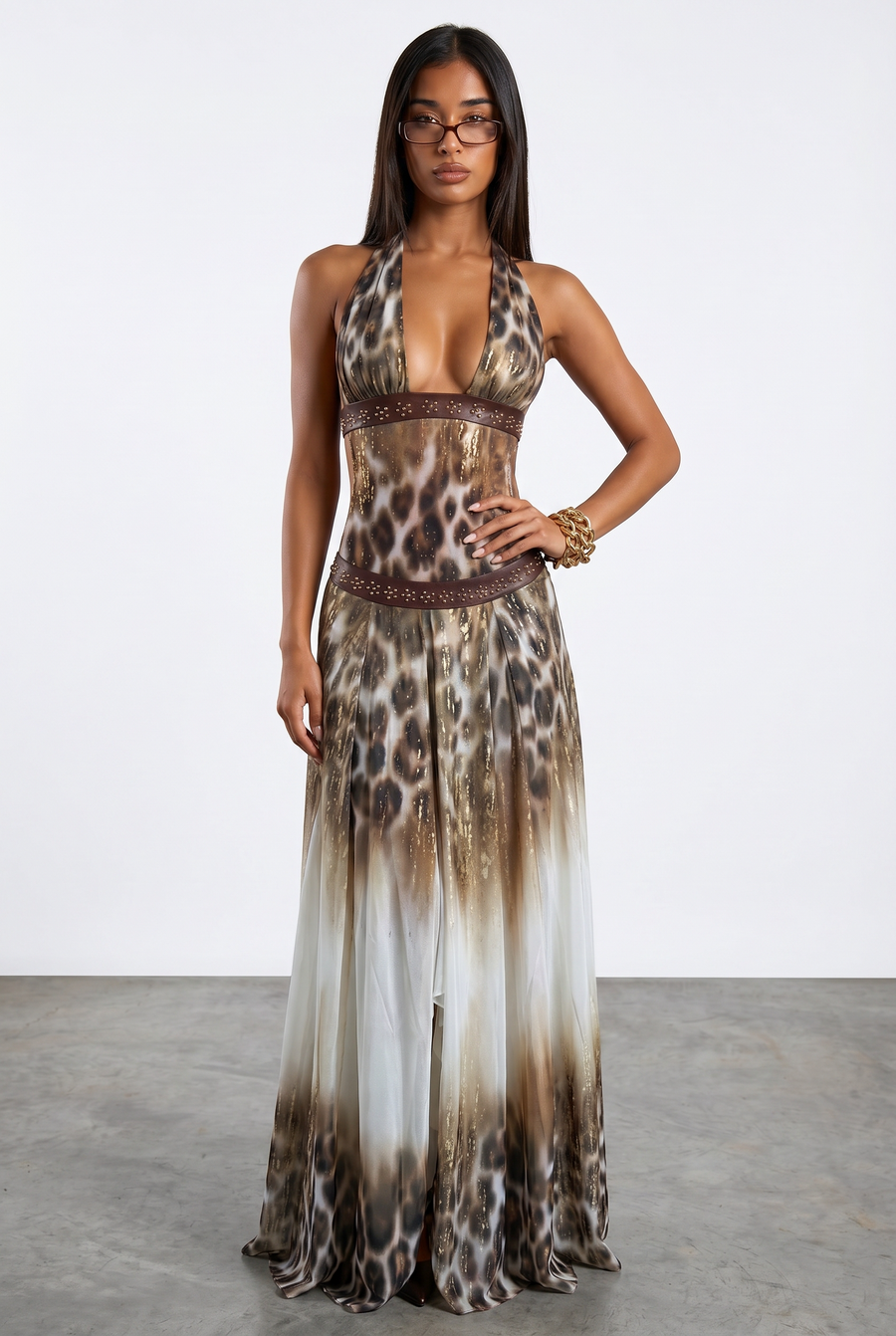 Leopard Halter Maxi Dress