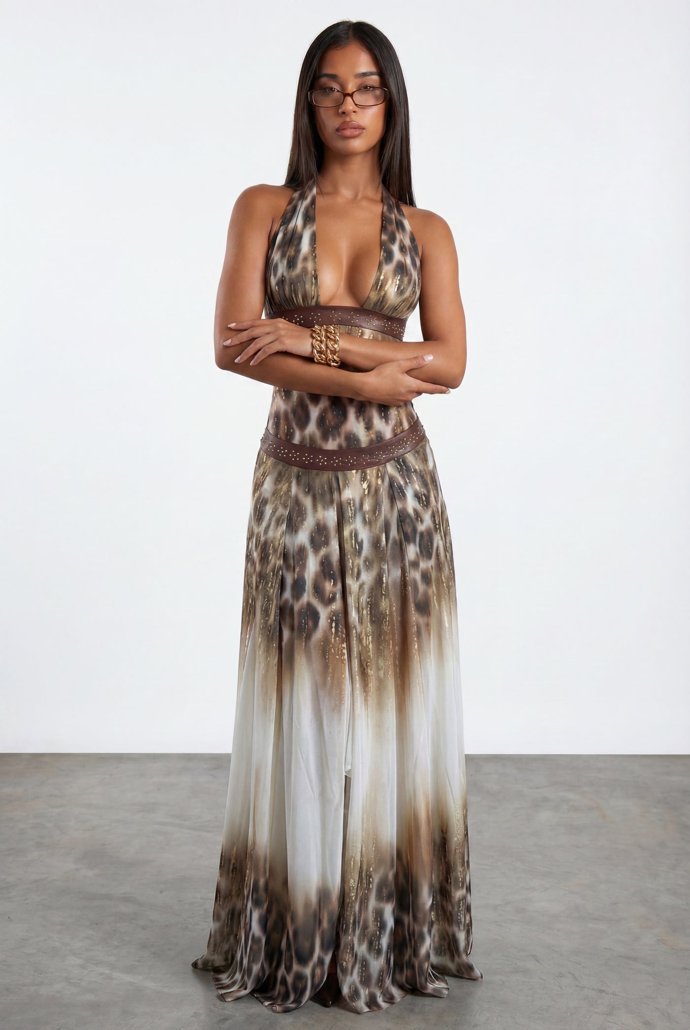 Leopard Halter Maxi Dress