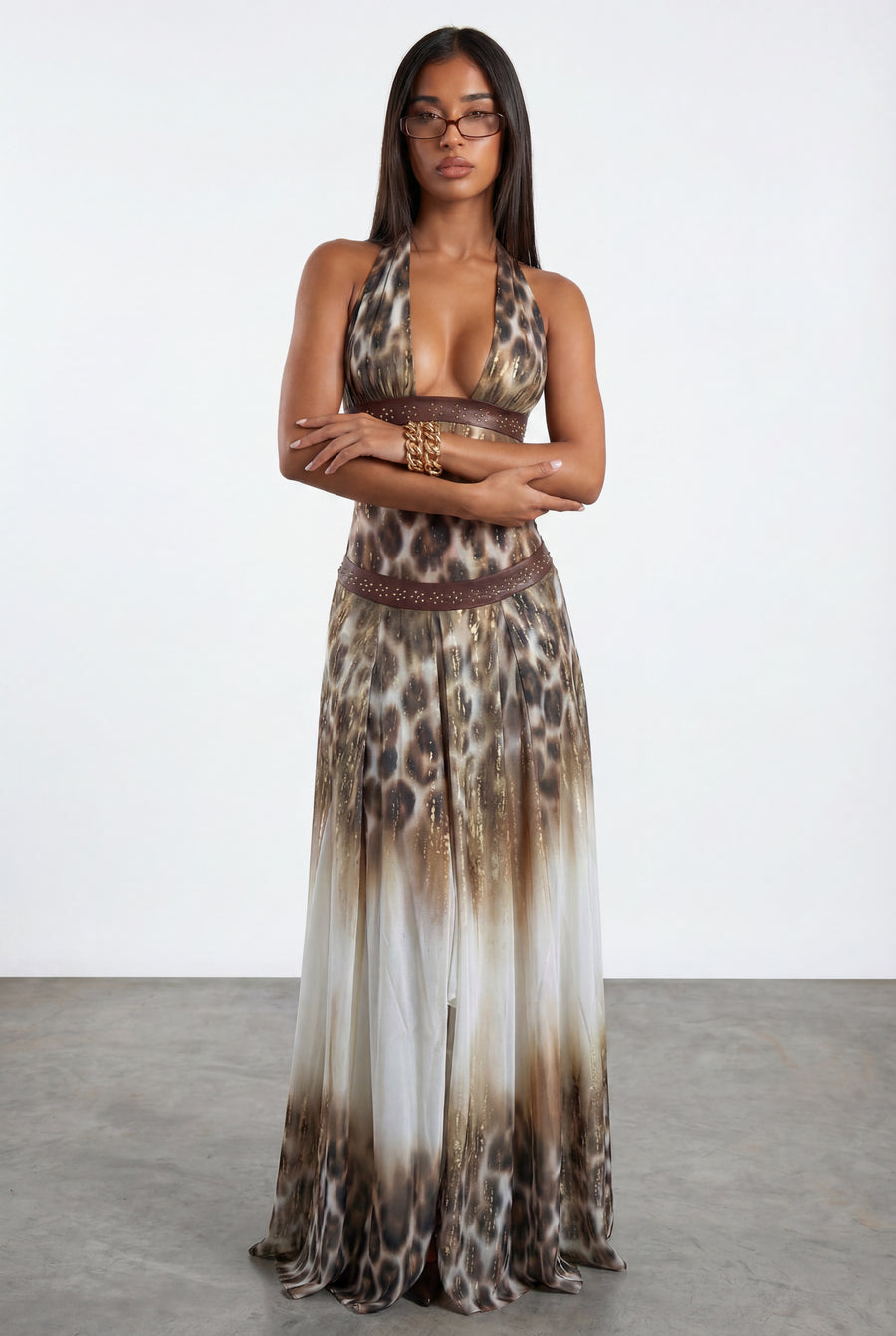 Leopard Halter Maxi Dress