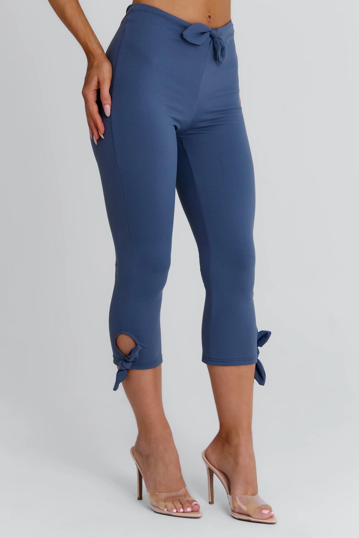Steel Blue Bow Capri Pants