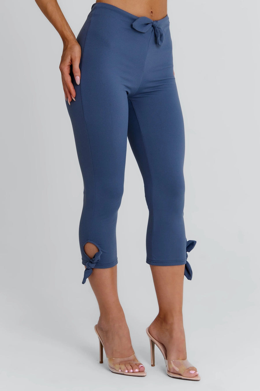 Steel Blue Bow Capri Pants