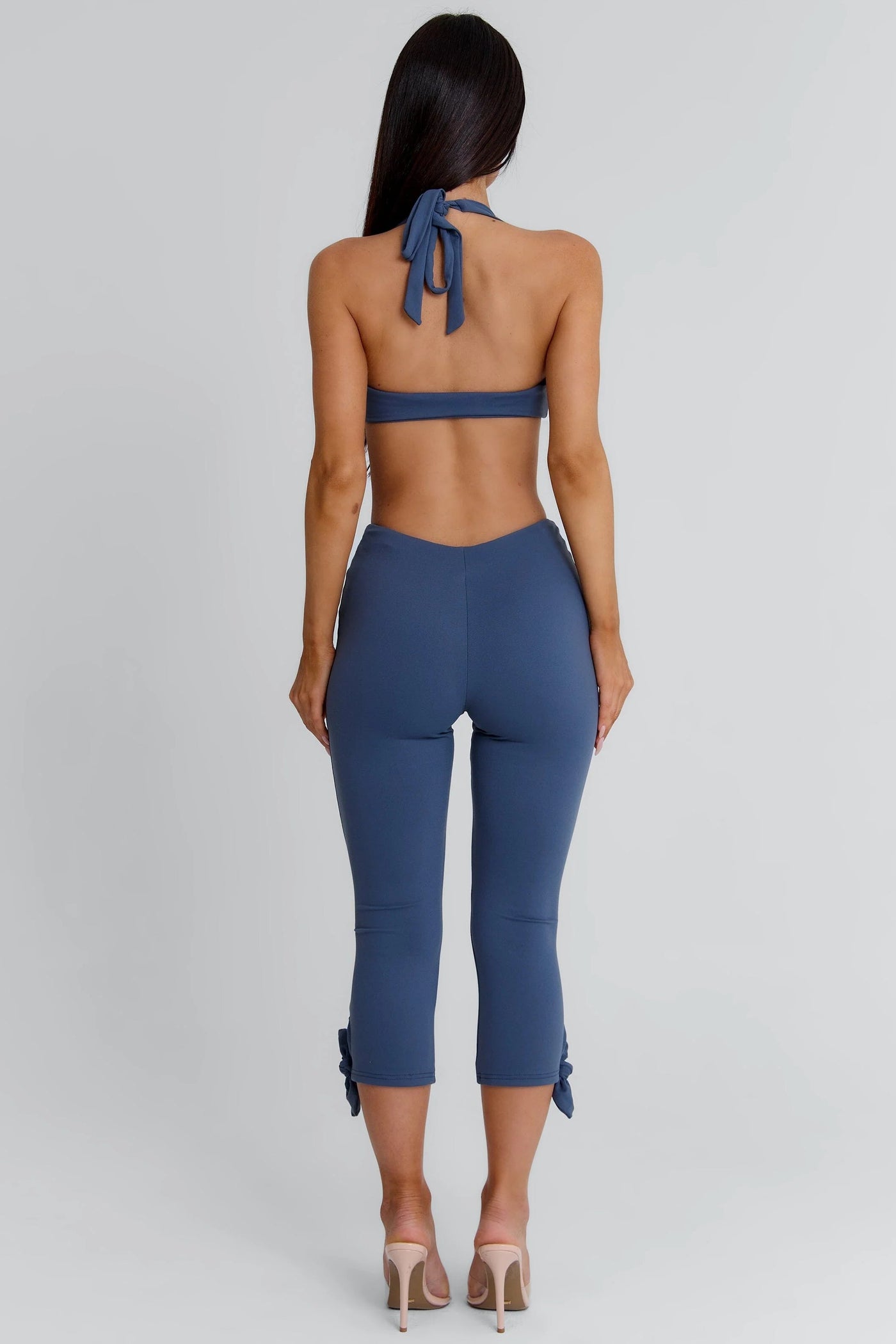 Steel Blue Bow Capri Pants