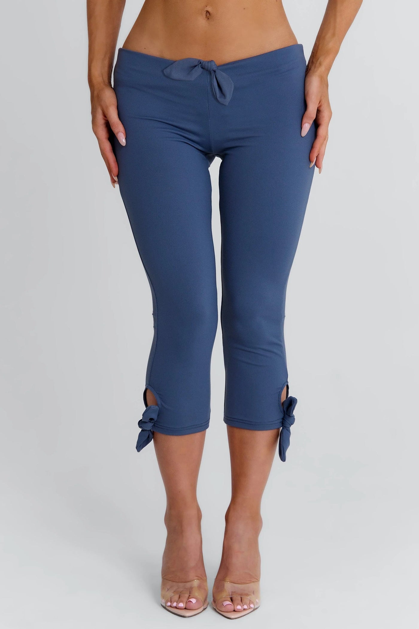 Steel Blue Bow Capri Pants