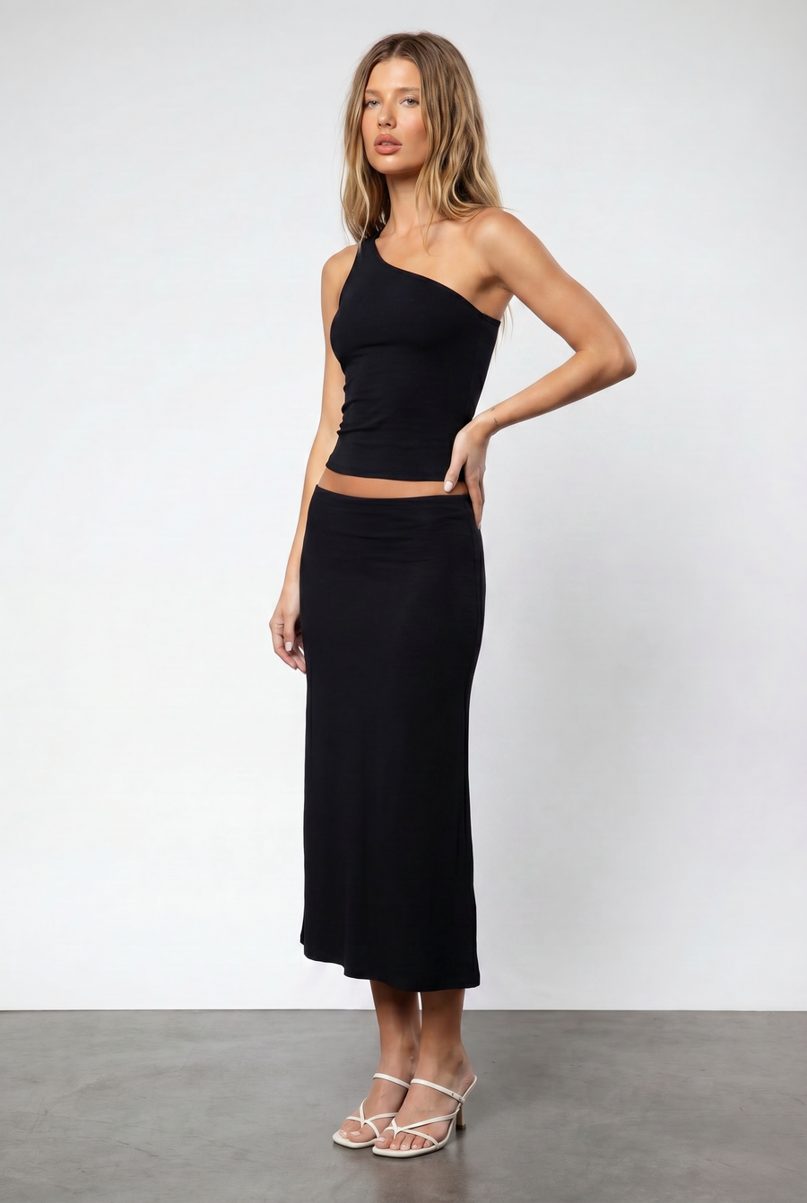 Black Asymmetric Midi Set