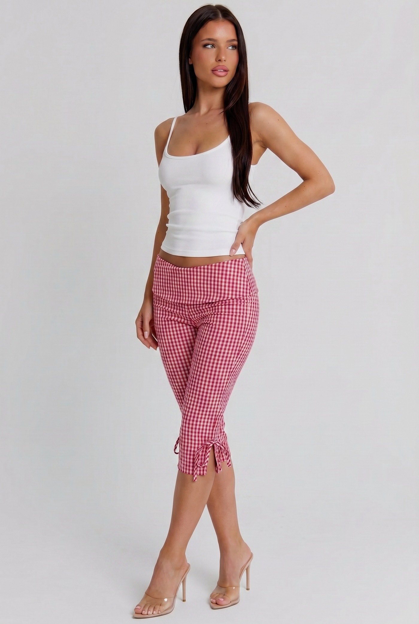 Red Gingham Bow Capri Pants