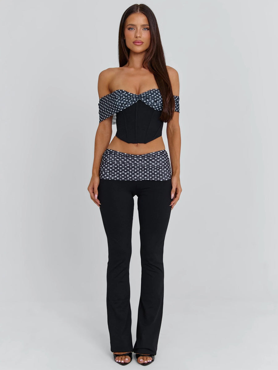 Black Polka Dot Off-Shoulder Corset Top