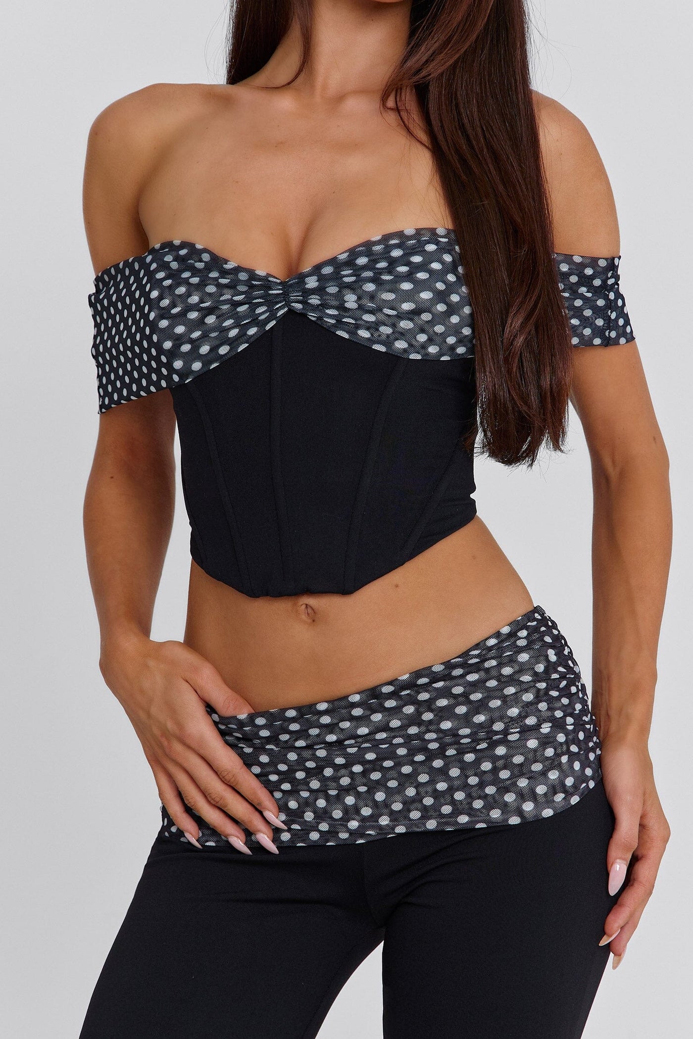 Black Polka Dot Off-Shoulder Corset Top