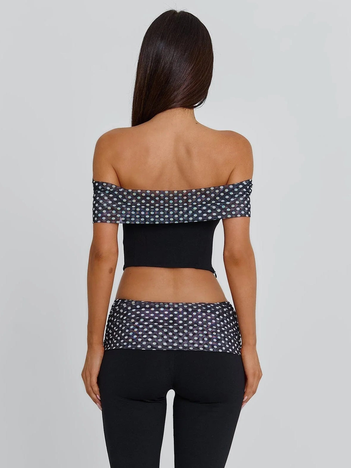 Black Polka Dot Off-Shoulder Corset Top