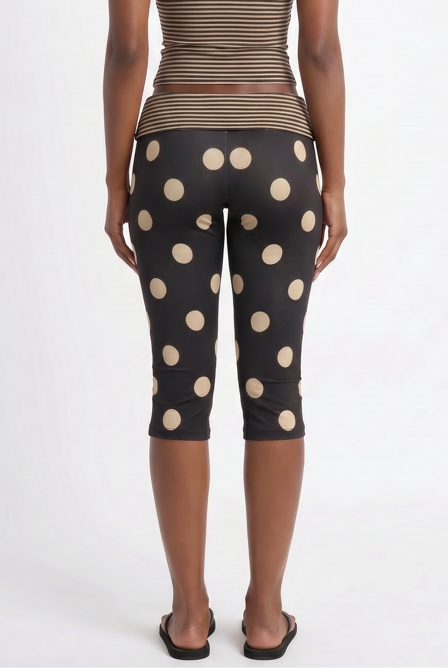 Black & Beige Polka Dot Capri Pants