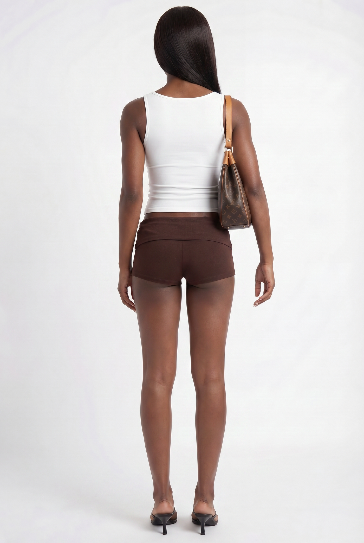 Brown Ring-Buckle Mini Shorts