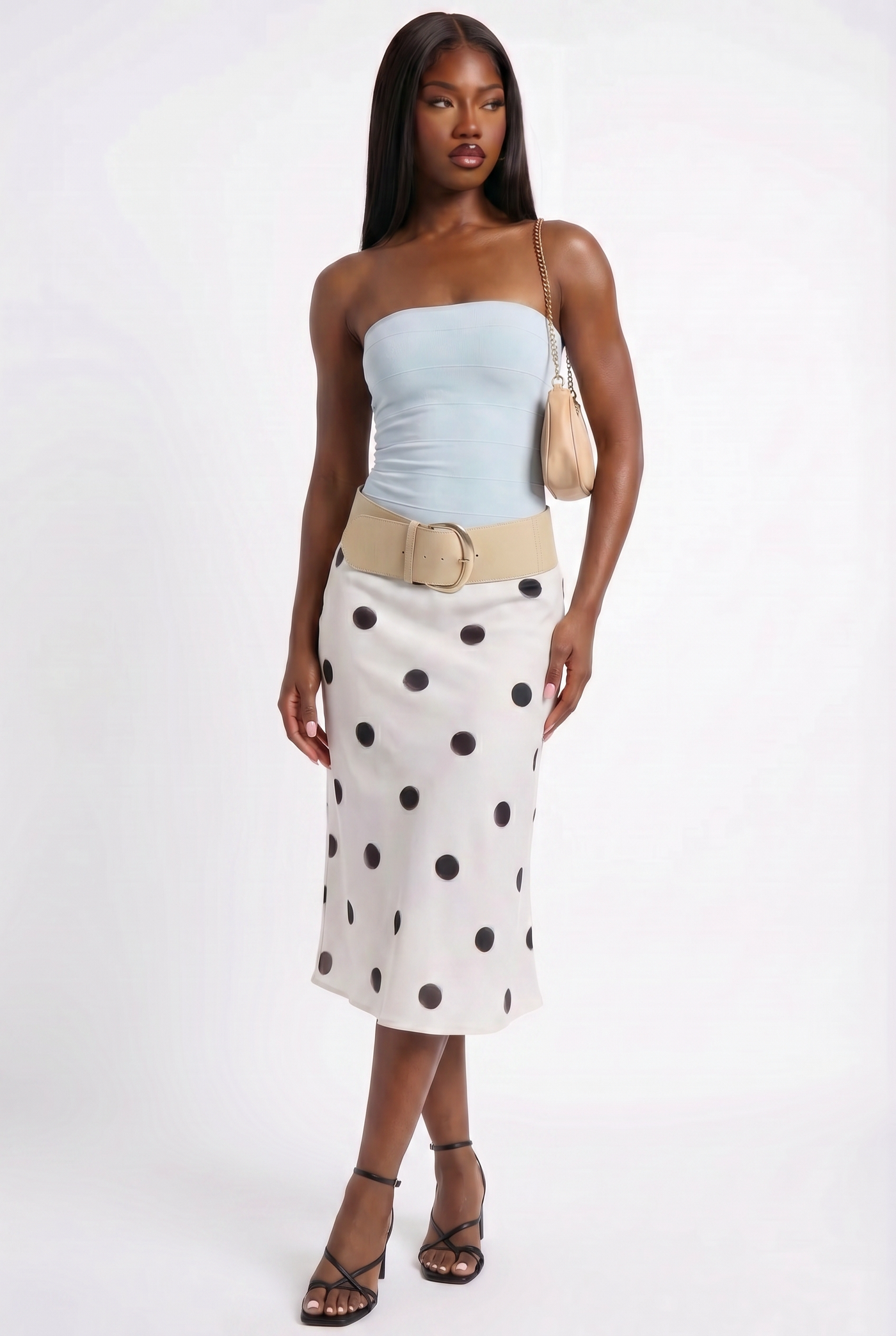 Polka Dot Chiffon Midi Skirt