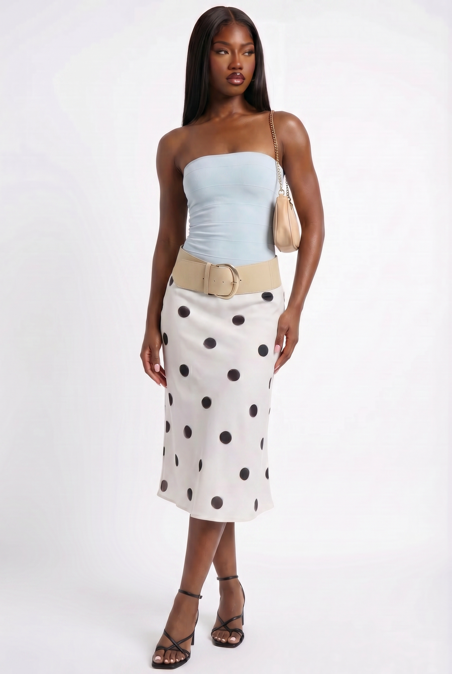 Polka Dot Chiffon Midi Skirt