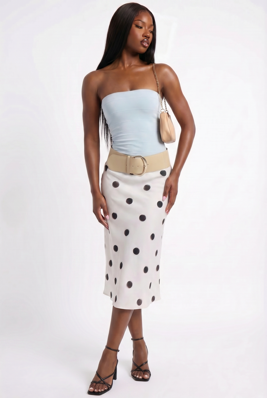 Polka Dot Chiffon Midi Skirt