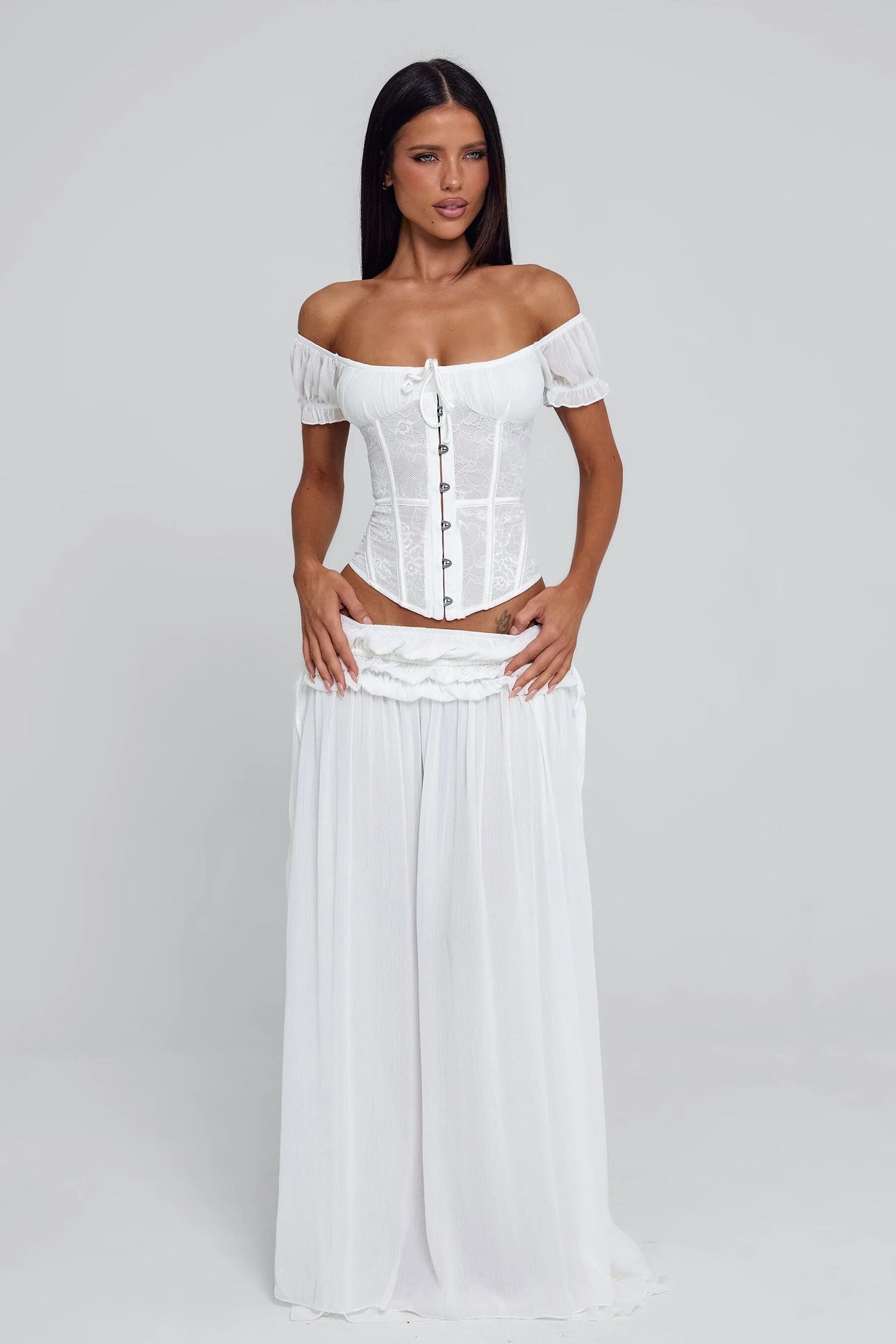 White Ruffle Maxi Skirt