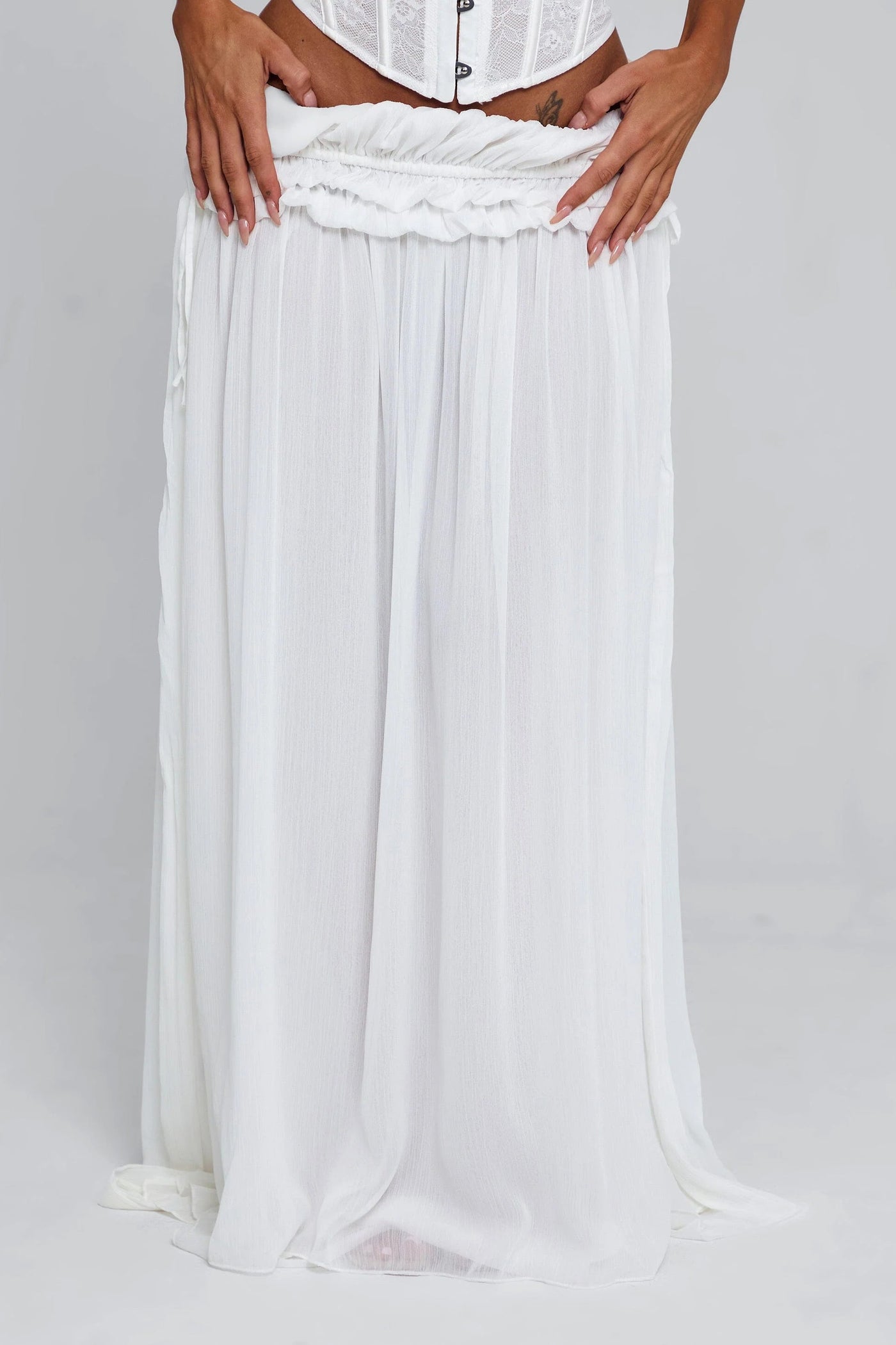 White Ruffle Maxi Skirt