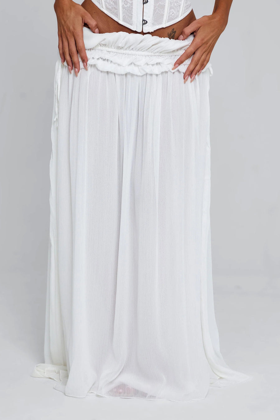 White Ruffle Maxi Skirt