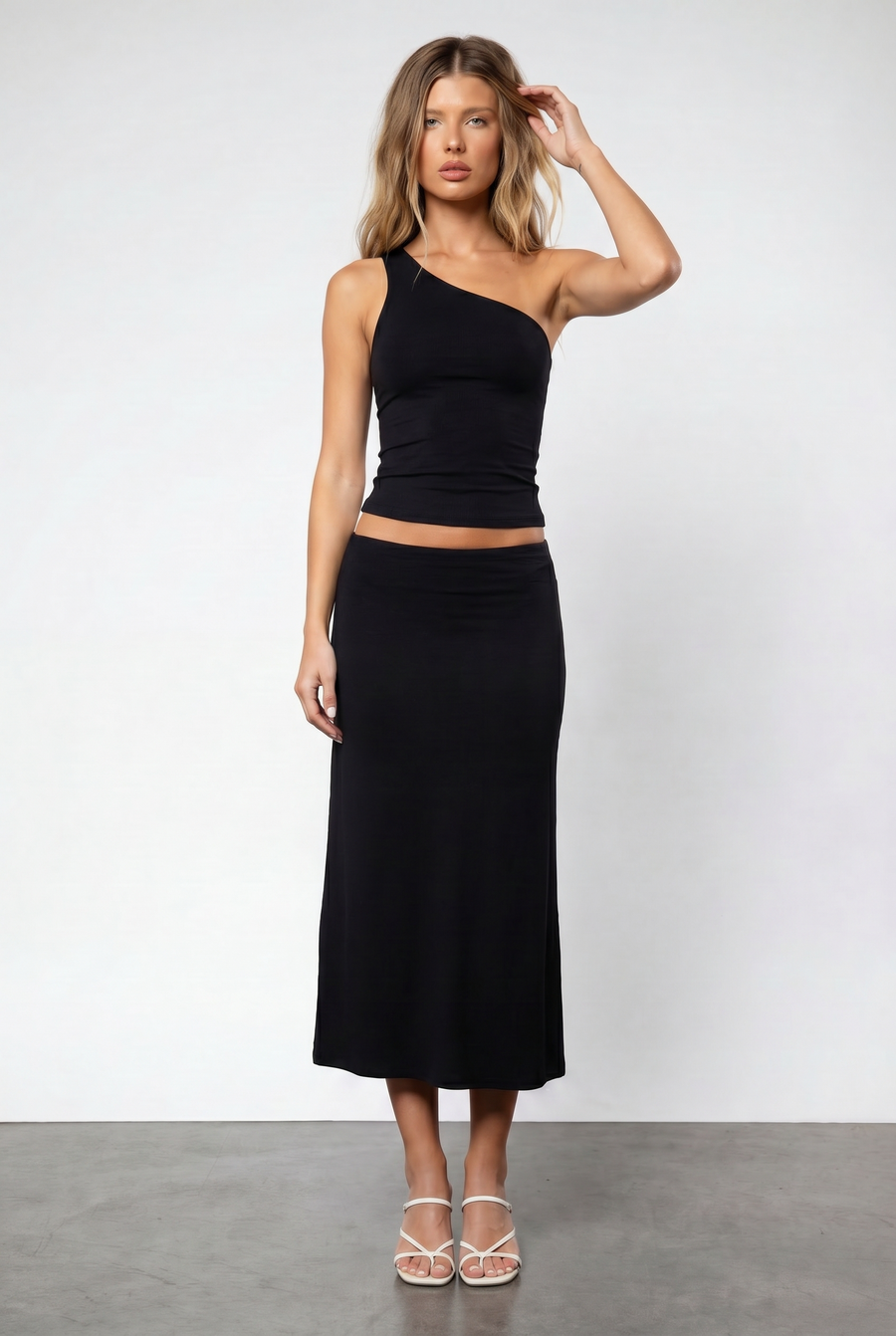 Black Asymmetric Midi Set