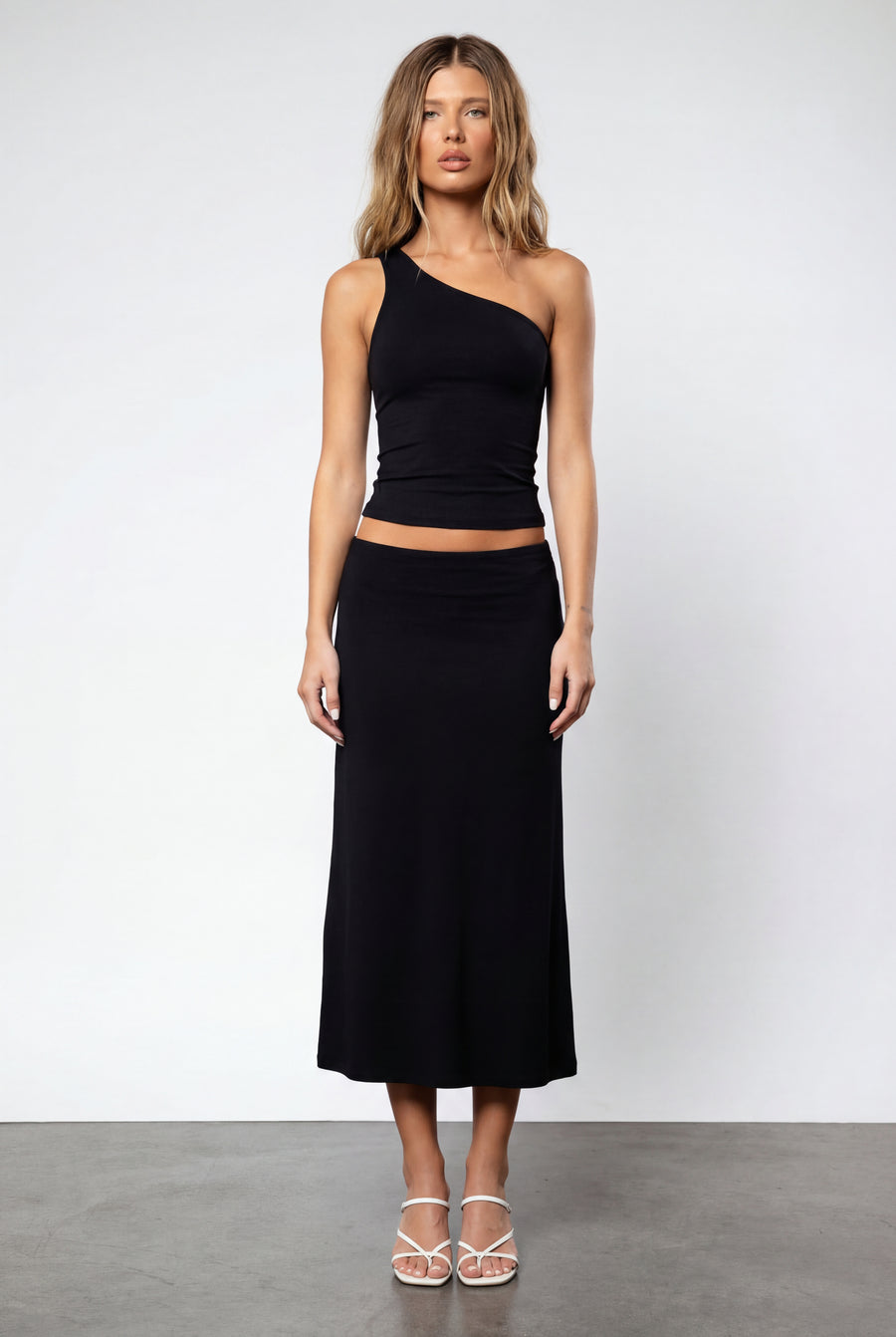 Black Asymmetric Midi Set