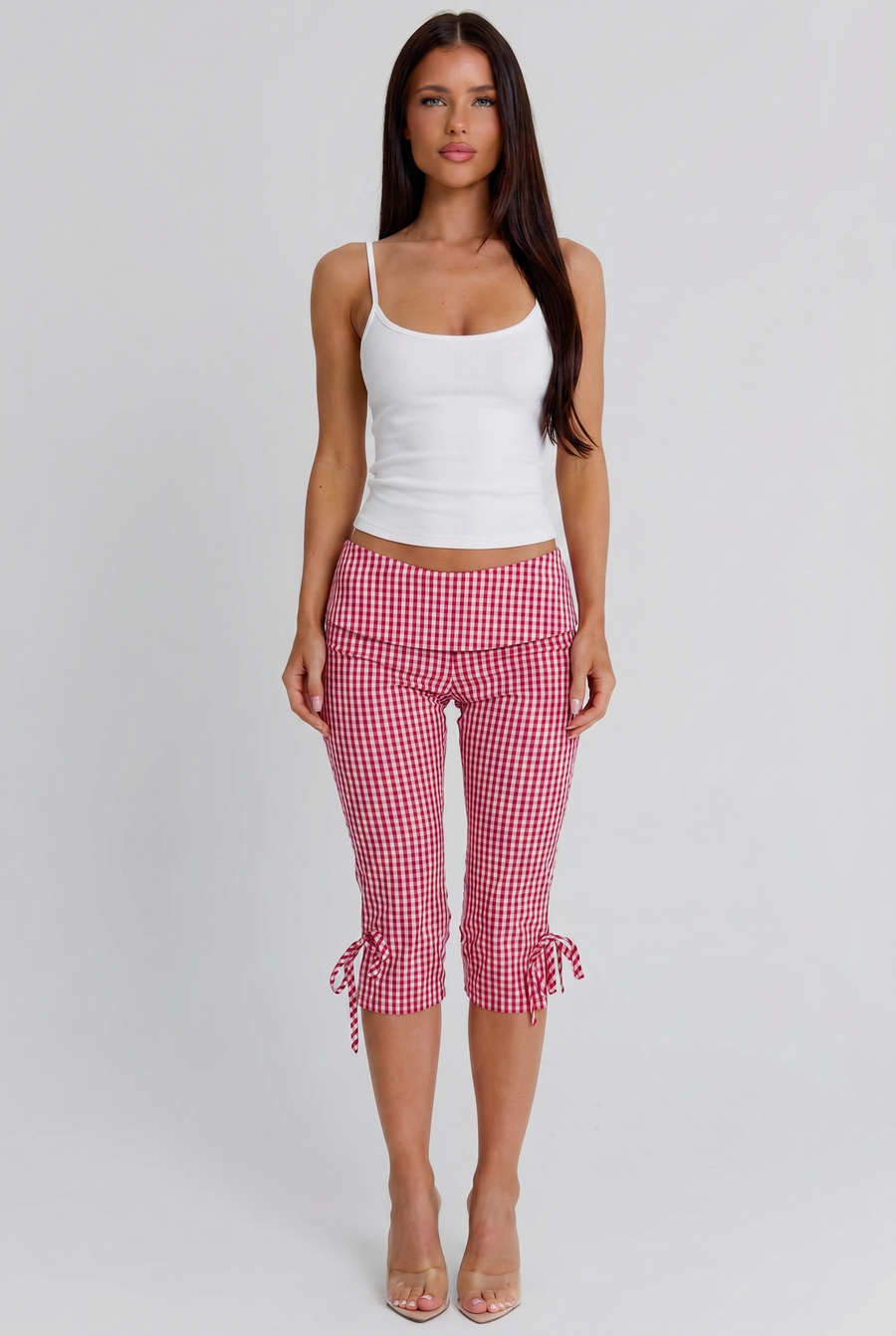Red Gingham Bow Capri Pants