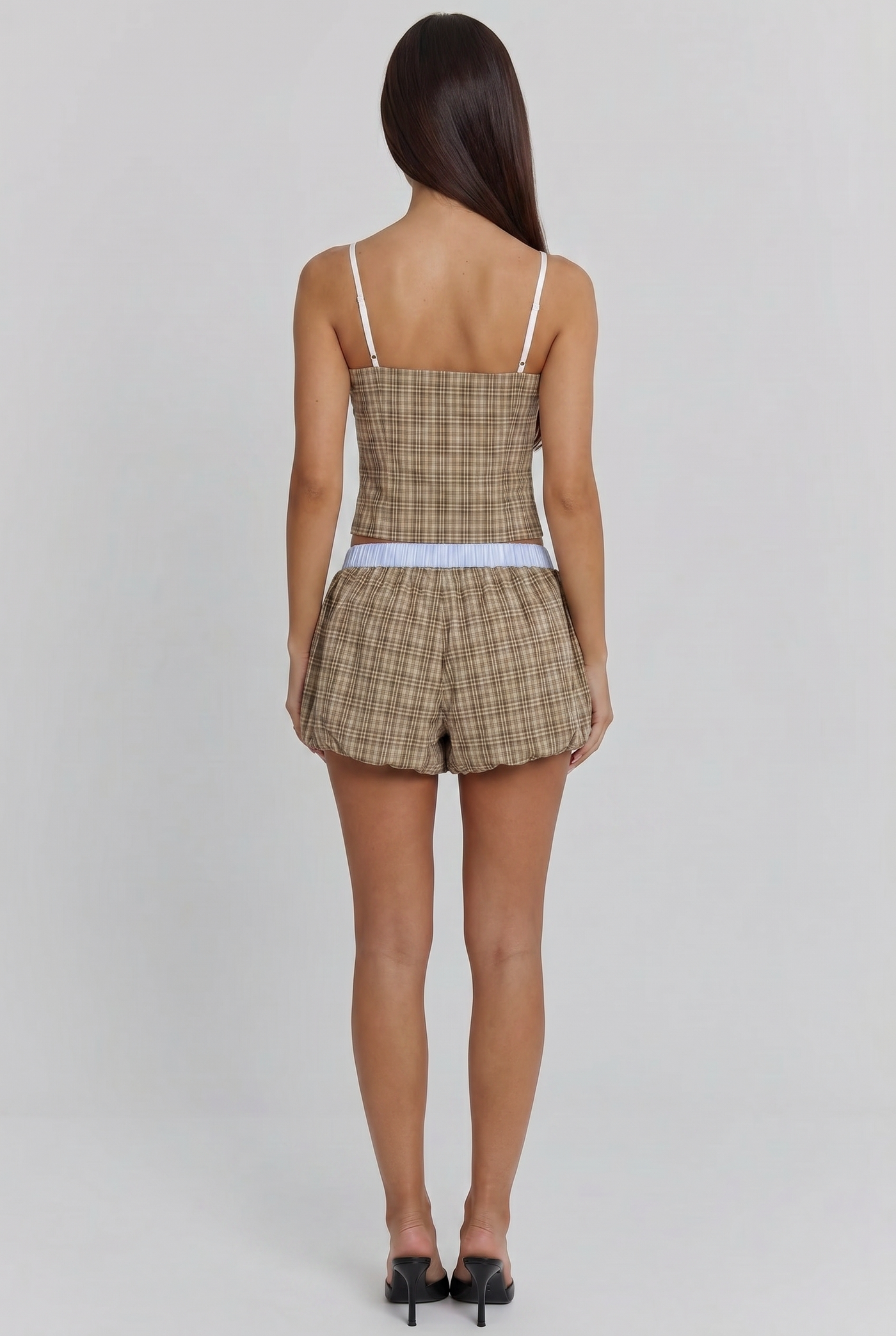 Yellow Checkered Bubble Mini Skirt