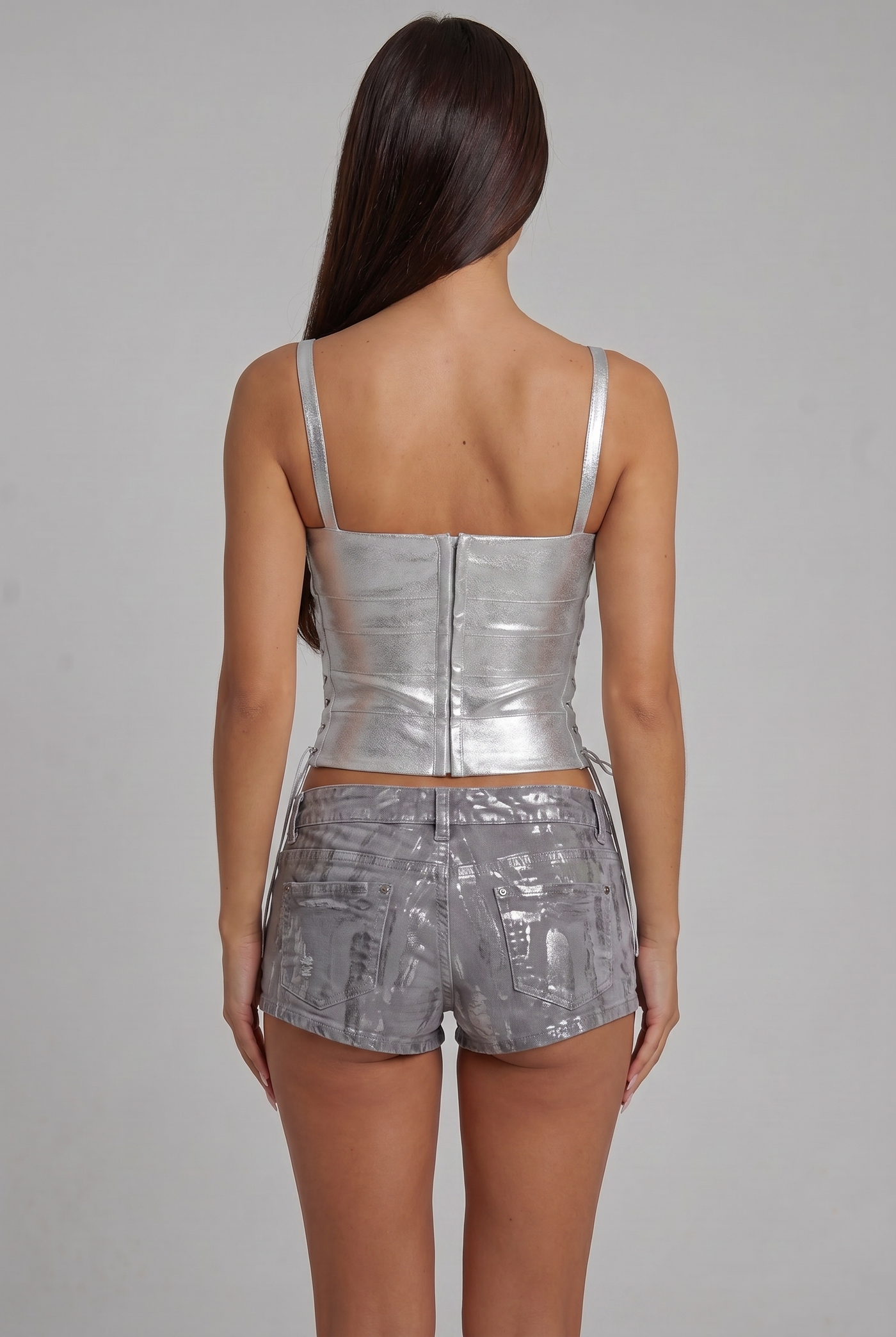 Silver Metallic Bandage Crop Top