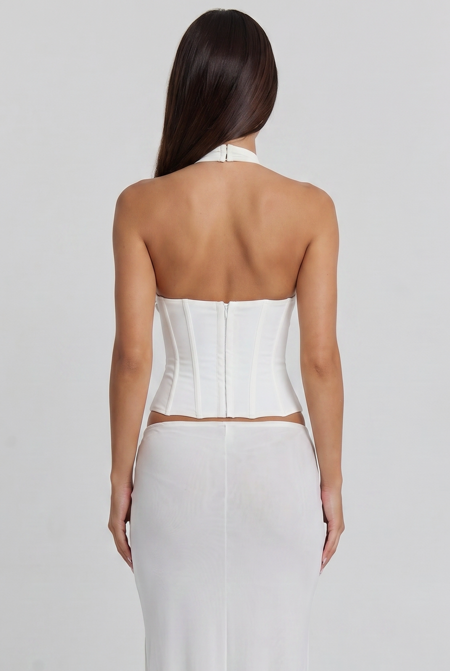 White Halter Keyhole Corset Top